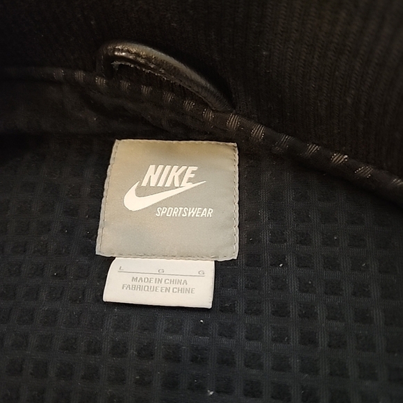 Nike NSW Canarinho Destroyer Bomber Jacket Mens Large Black Leather Wool Retro - Picture 14 of 15